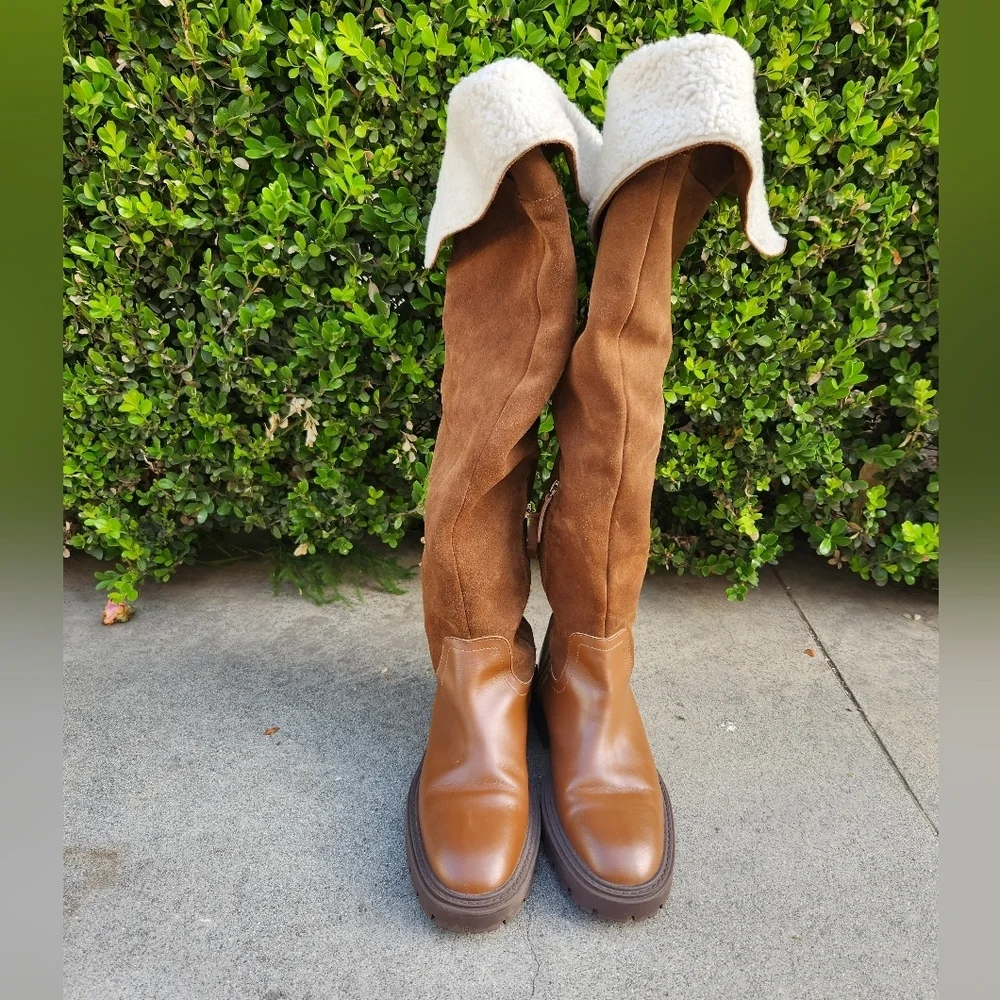 ZARA Over The Knee Boots with Fleece Trim